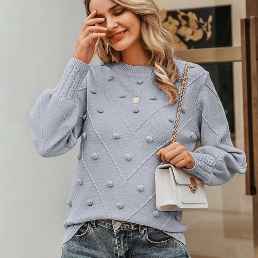 Gray Pom Pom Sweater